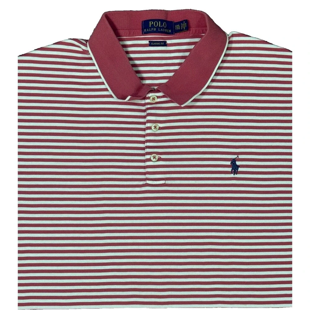 Polo Ralph Lauren Red White Striped Short Sleeve Polo Shirt Size XXL Golf Preppy